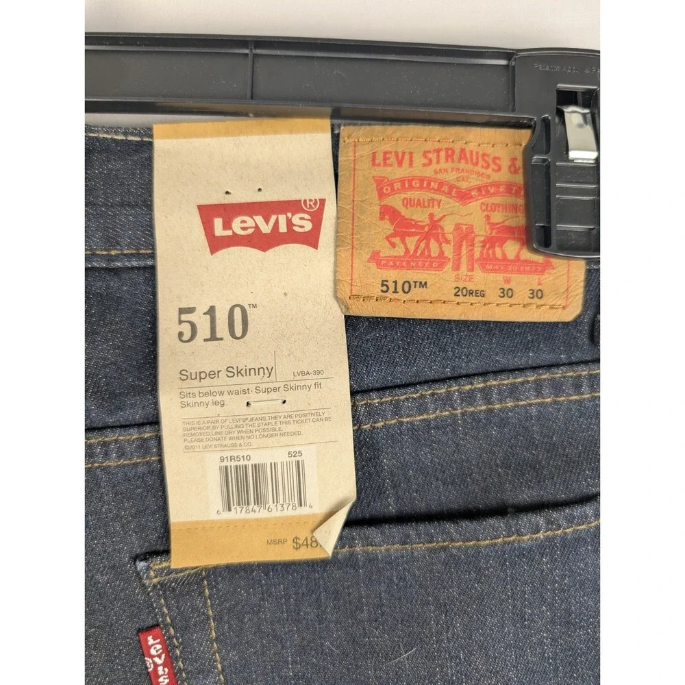 Levi's 510 Super Skinny Jeans Boys 20 Reg 30x30 Dark Blue Stretch Rinse Denim